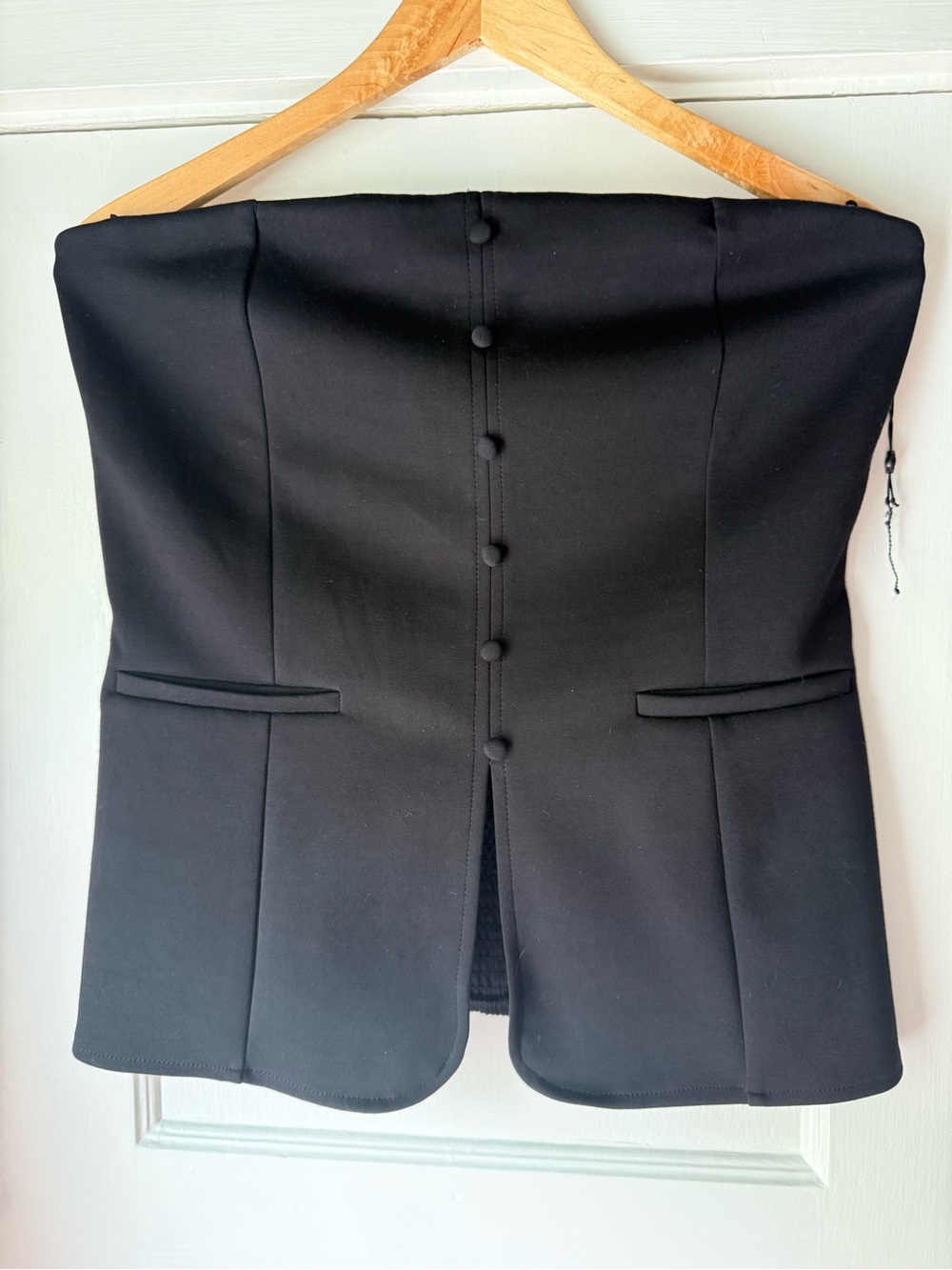 NWOT Strapless Black Bustier Suit Vest Style Top with Buttons & Pocket Size XL
